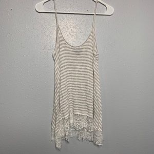 Freshman Long Cream and White Lace Tank Top
